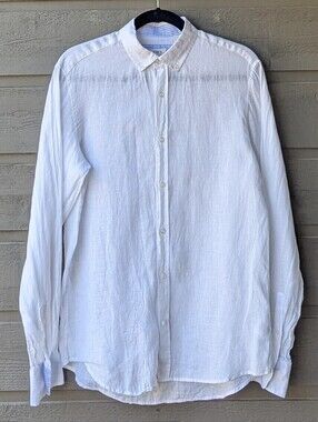 Bakers 100% Linen Bright White Long-Sleeve Button-Down Shirt Size Large